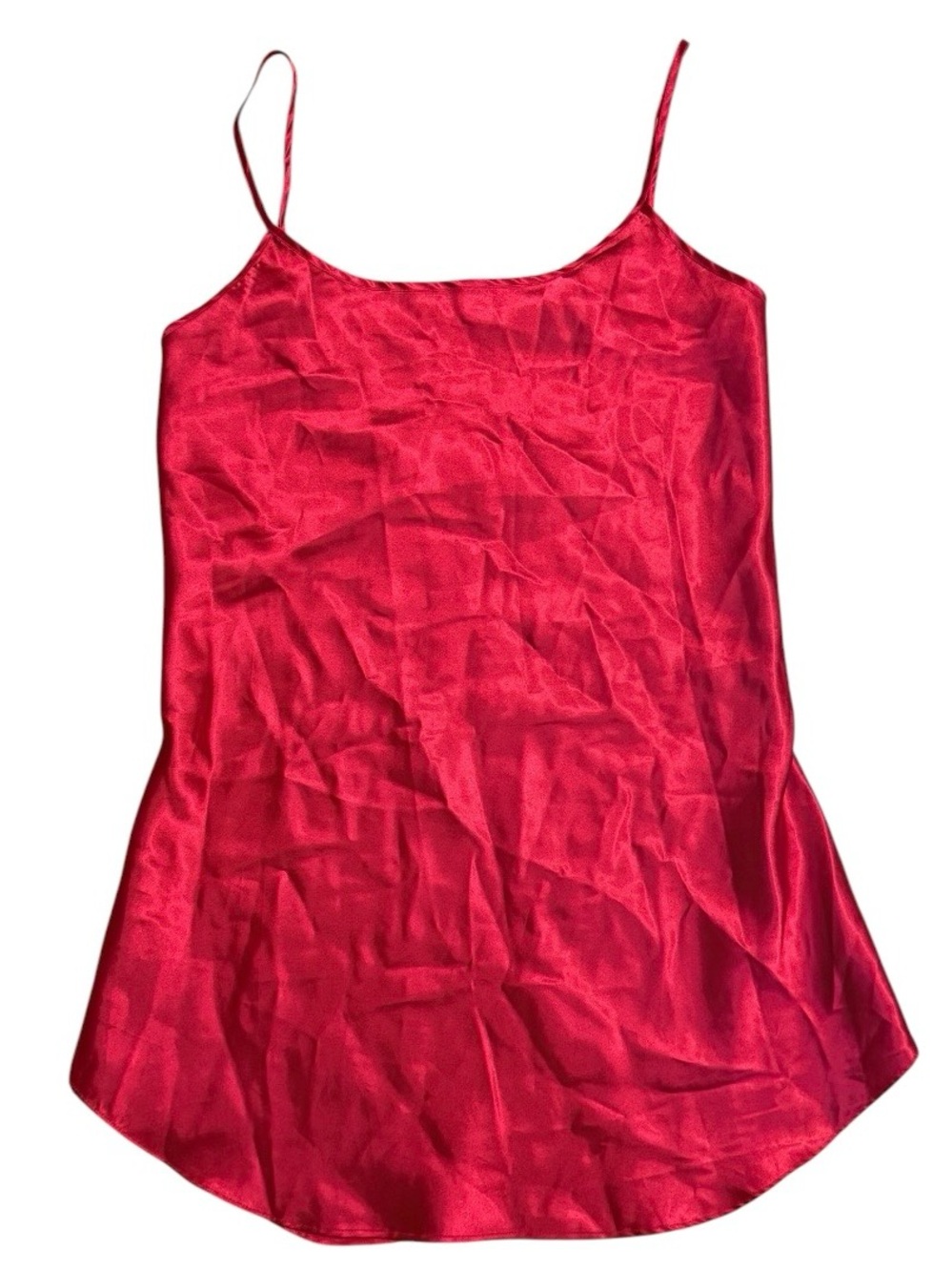 1990’s Vintage Satin Chemise in Lipstick Red with Spaghetti Straps, Sm or Med